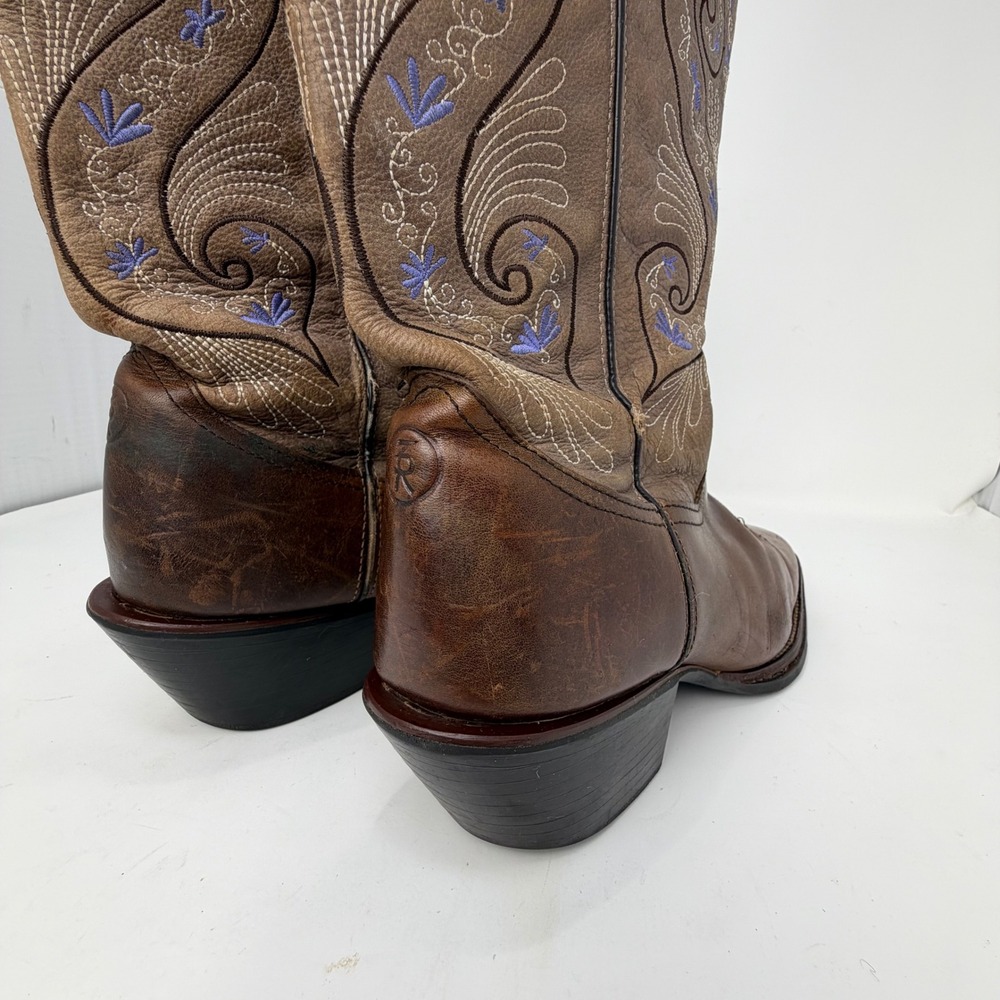 Tony Lama 3R Brown Leather Embroidered Square Toe Western Boots RR2016L Mens 10B - Picture 13 of 16